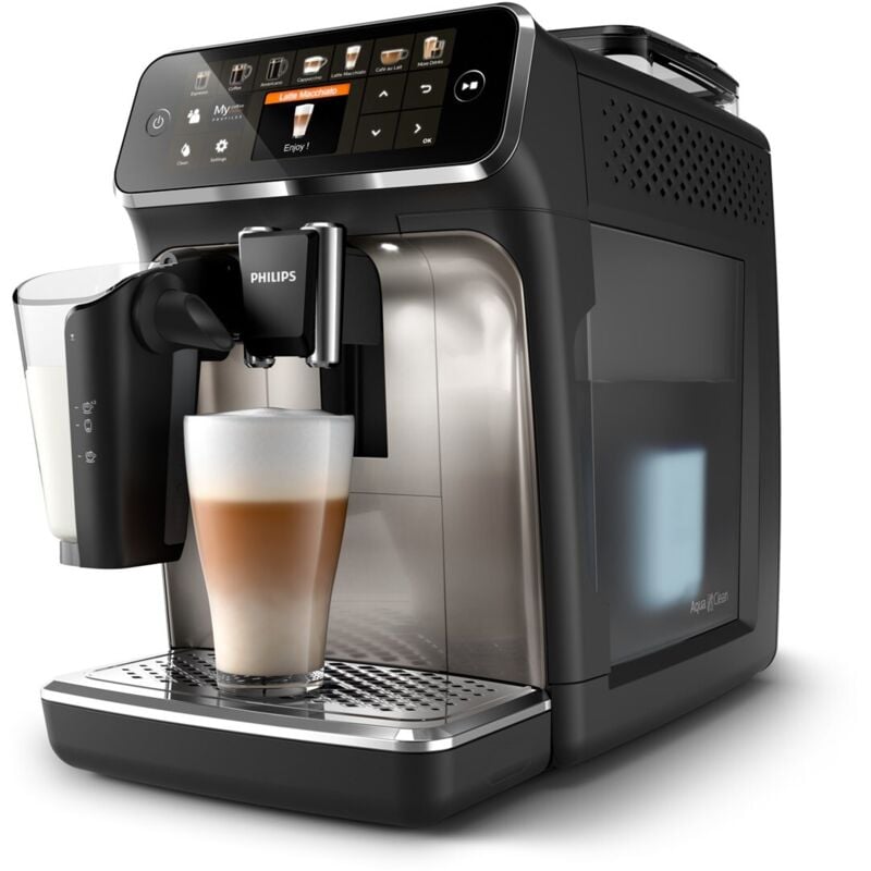 Serie 5400 (EP5447/90) Kaffeevollautomat – LatteGo Milchsystem, 12 Kaffeespezialitäten, Intuitives Display, 4 Benutzerprofile, Chrom