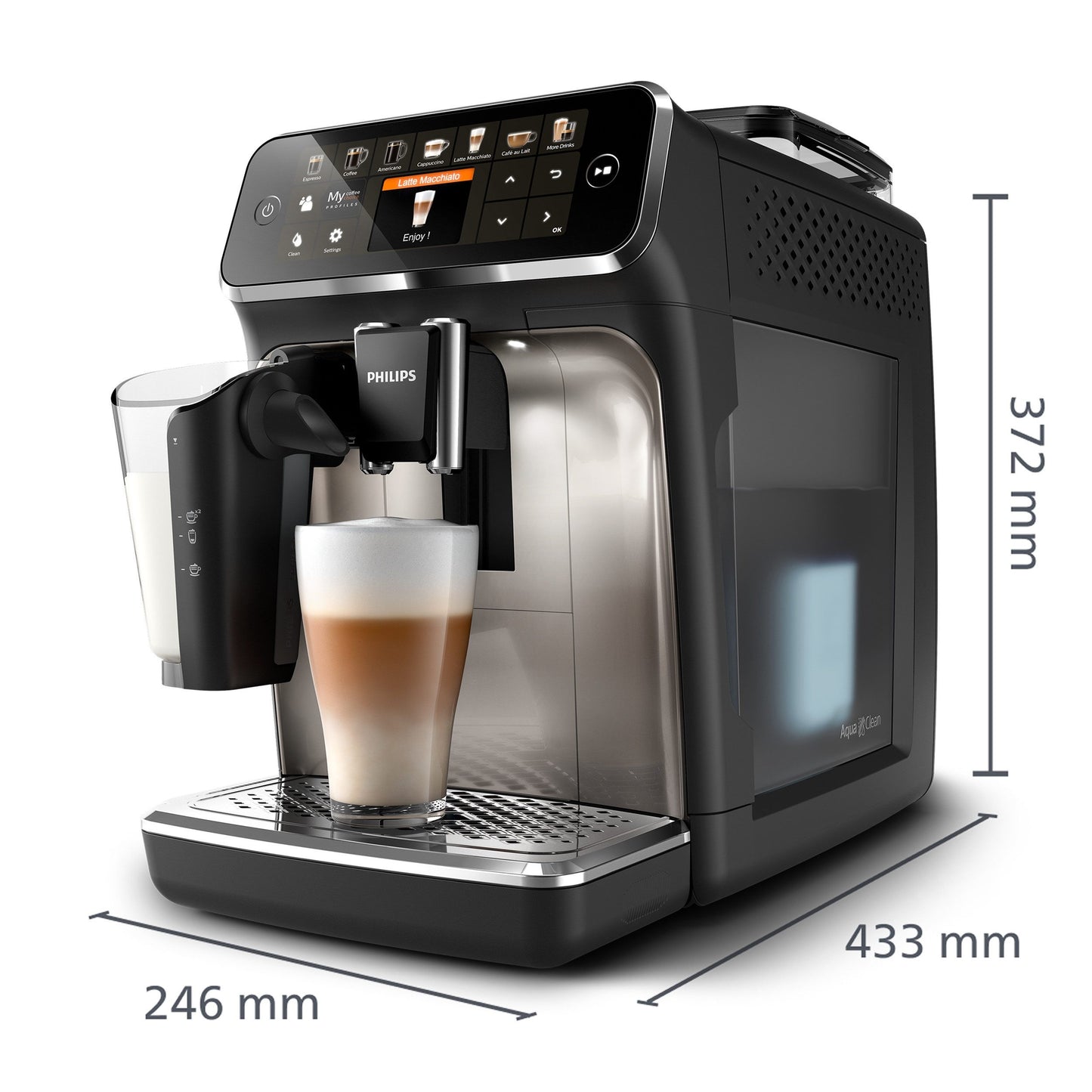 Serie 5400 (EP5447/90) Kaffeevollautomat – LatteGo Milchsystem, 12 Kaffeespezialitäten, Intuitives Display, 4 Benutzerprofile, Chrom